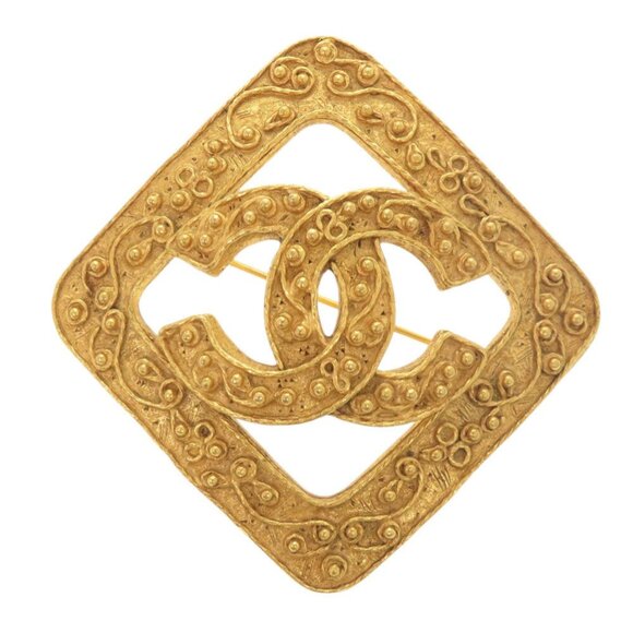 CHANEL Gold Logo Brooch